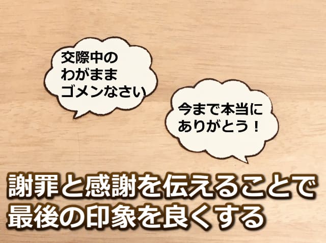 謝罪と感謝の内容が書かれた2つの吹き出し