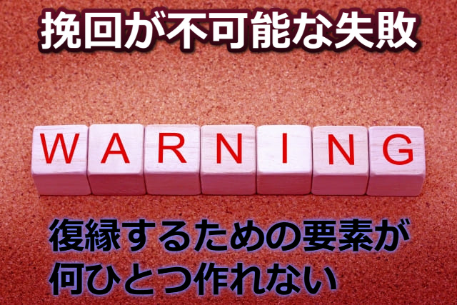 「WARNING」と「挽回が不可能な失敗」などの文字