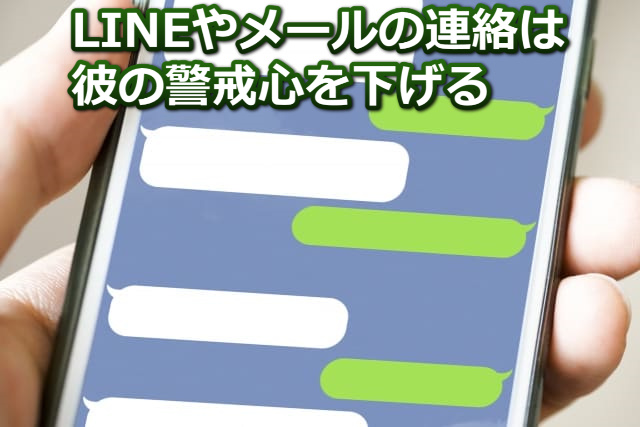 LINEのトーク画面と「lineやメールの連絡は彼の警戒心を下げる」の文字